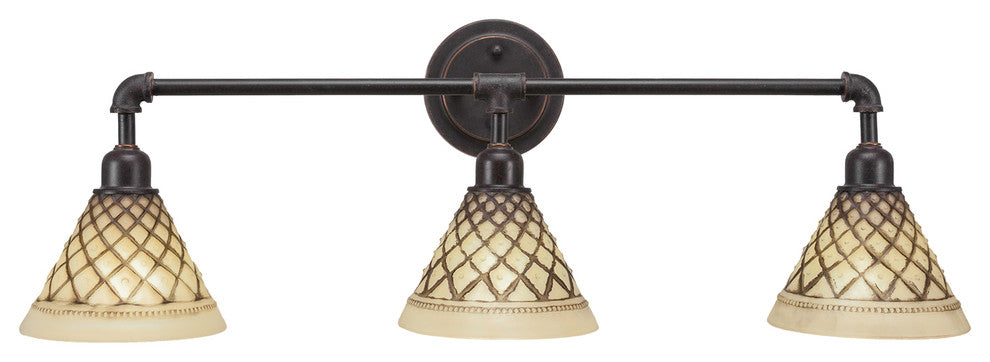 Vintage 3 Light Bath Bar With 7" Chocolate Icing Glass