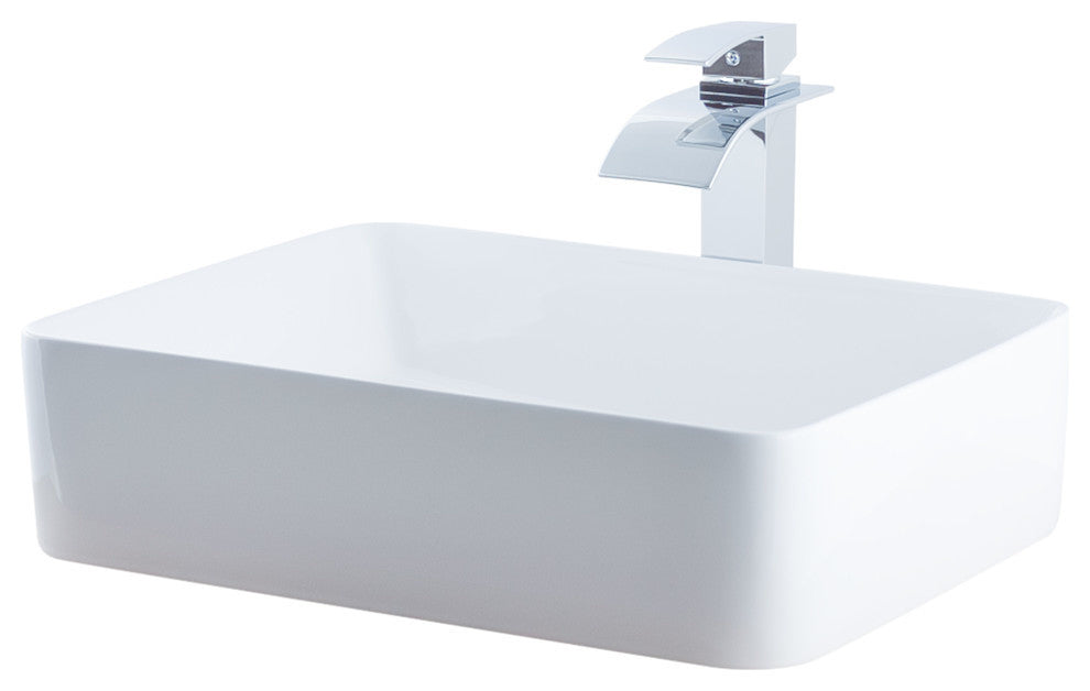 Porcelain Vessel Sink, Faucet  and Drain Combo Set, Chrome