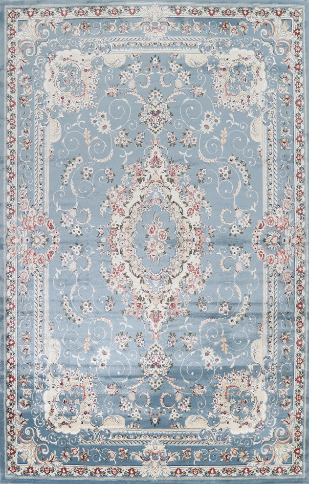 Light Blue Floral Medallion Transitional Turkish Rug Oriental Carpet 8x10