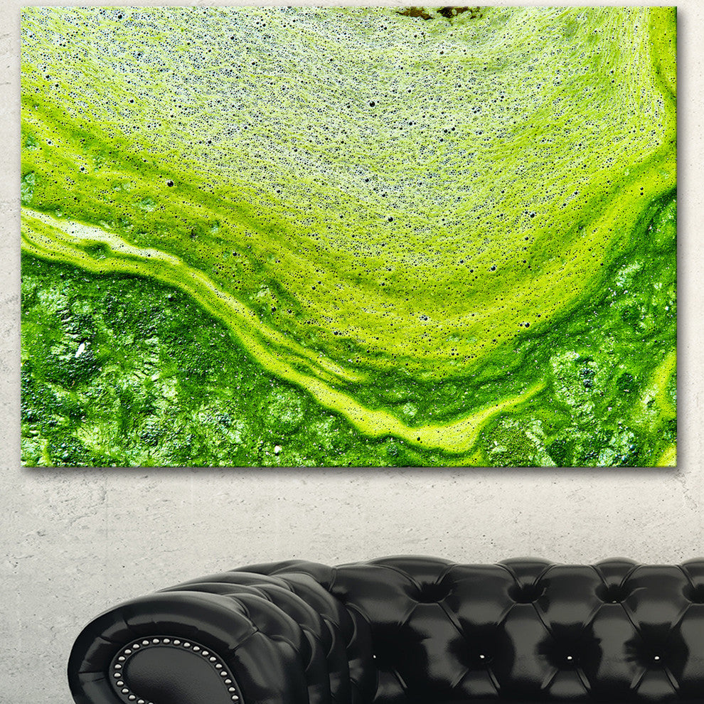 Polluted Water With Algae in Green, Large Abstract Canvas Artwork, 60"x28"