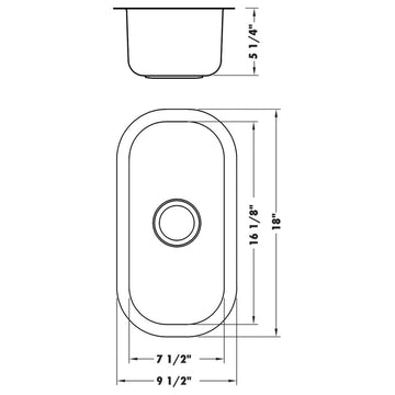 Ruvati RVM4119 Undermount 16 Gauge Stainless Steel 9" Narrow Bar Prep Sink