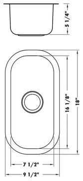 Ruvati RVM4119 Undermount 16 Gauge Stainless Steel 9" Narrow Bar Prep Sink