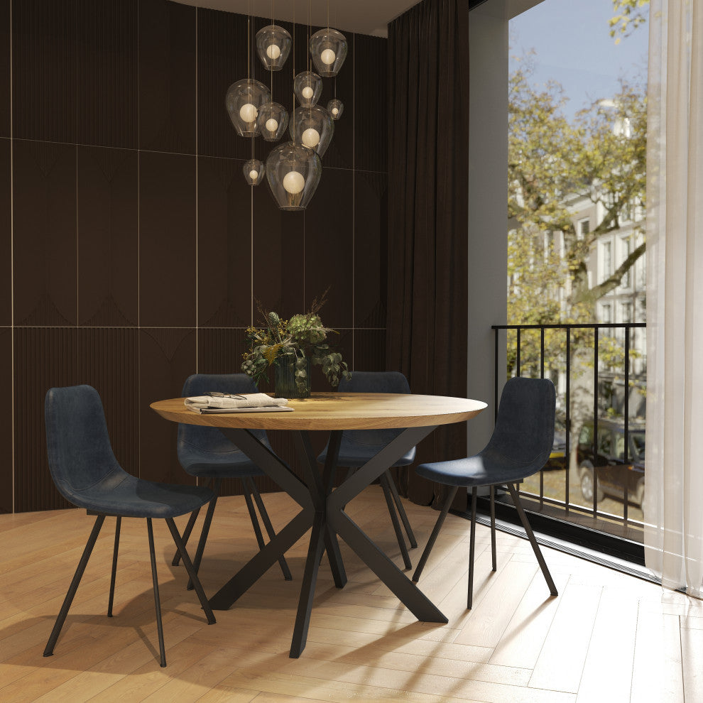 Markley Modern Leather Dining Chair With Metal Legs Set of 2, Peacock Blue