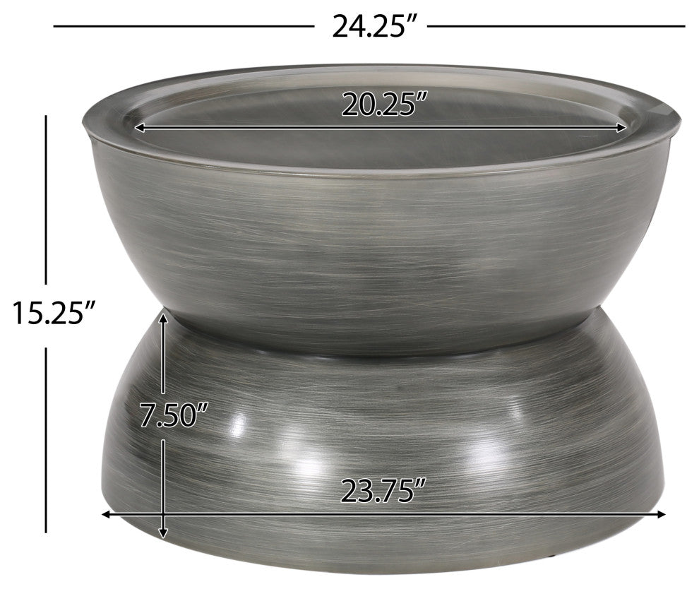 Sparling Modern Iron Hourglass Coffee Table, Brushed Antique Silver