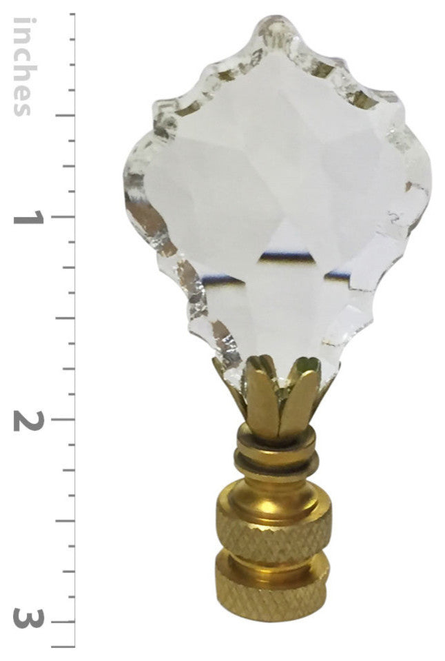 Pendalogue French Cut Clear K9 Crystal Lamp Finial, Polished Brass, Single