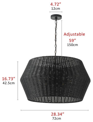 Matte Black 6-Light Natural Handwoven Rattan Pendant Light