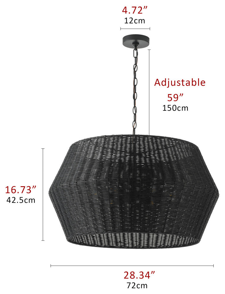 Matte Black 6-Light Natural Handwoven Rattan Pendant Light