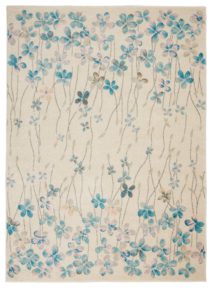 Bohemian Area Rug, Polypropylene With Floral Pattern, Ivory, 8'10" X 11'10"