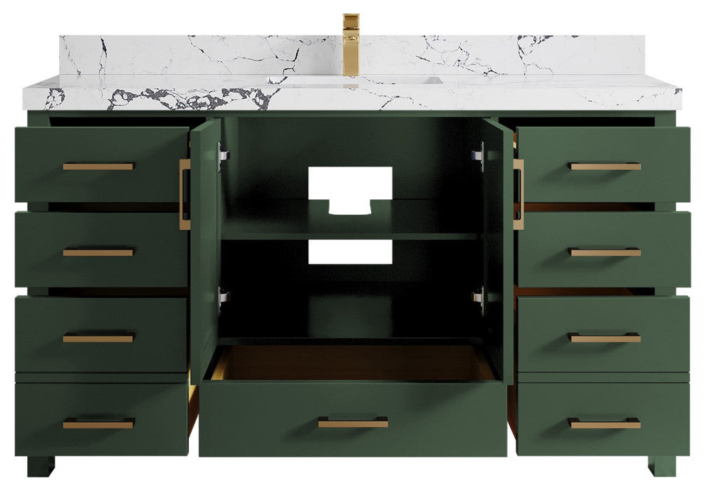 Malibu 60 Single Sink Bathroom Vanity in Lafayette Green 2" Viola Night