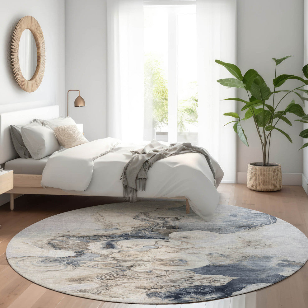 Machine Washable Indoor/Outdoor Chantille ACN1860 Gray 8' x 8' Round Rug