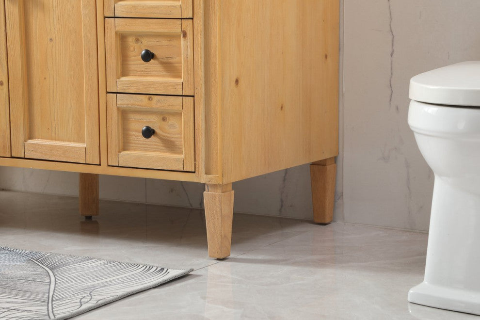 Home Living Vanity with Carrara White Marble Countertop, Natural Wood, 48", Single Sink