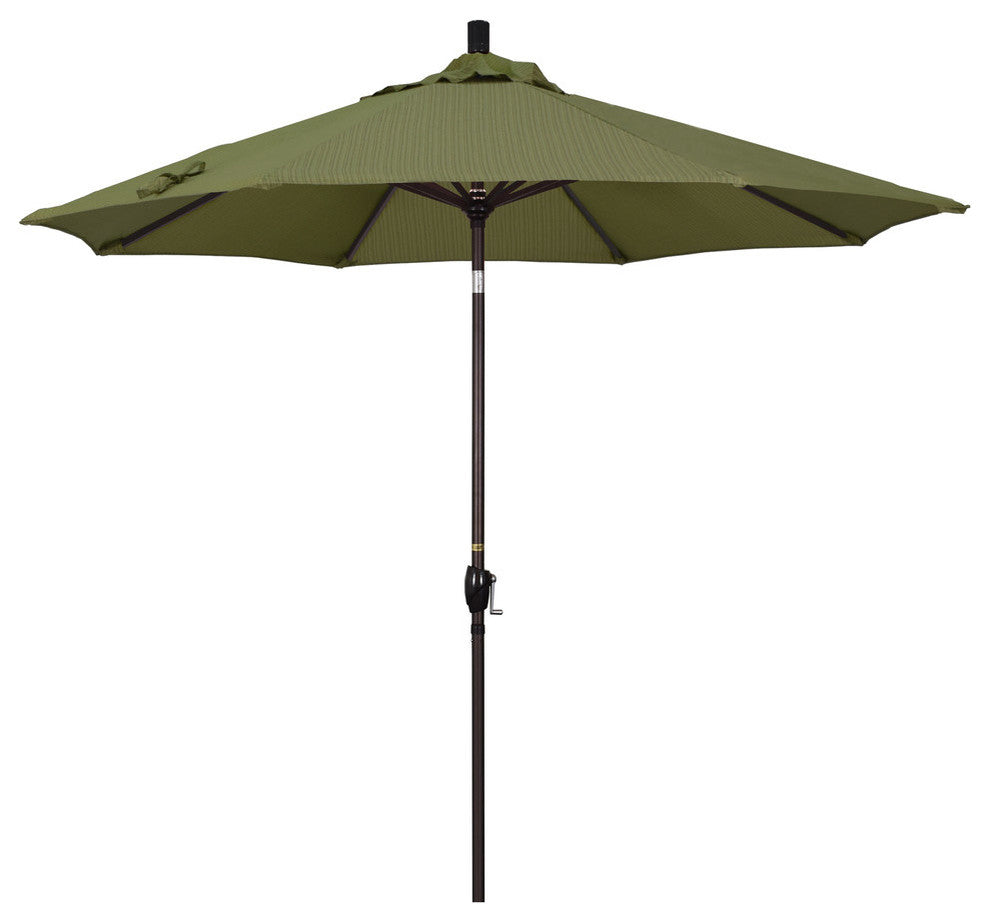 9' Bronze Push-Button Tilt Crank Aluminum Umbrella, Terrace Fern Olefin