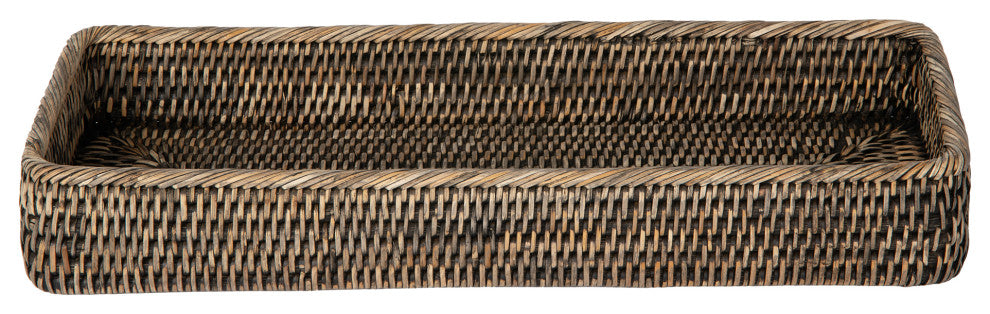 La Jolla Handwoven Elongated Rattan Vanity Tray, Black-Wash
