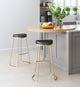 Bar Stool Chair Barstool, Set of 2, Faux Vinyl Leather, Steel, Black, Gold
