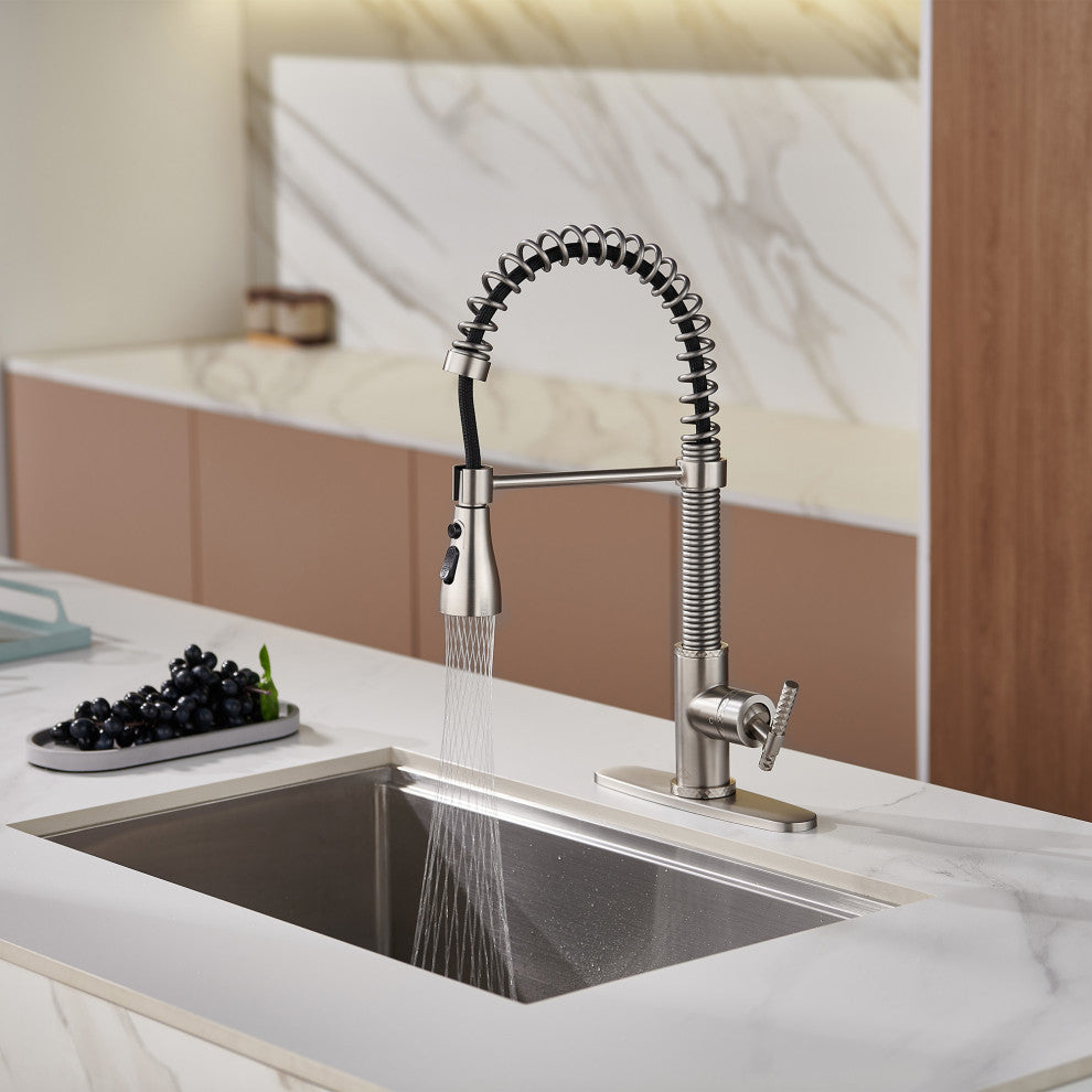 Single Handle Kitchen Sink Faucet Pull-Down Sprayer, 360 Swivel, 3 Functions, Brushed Nickel