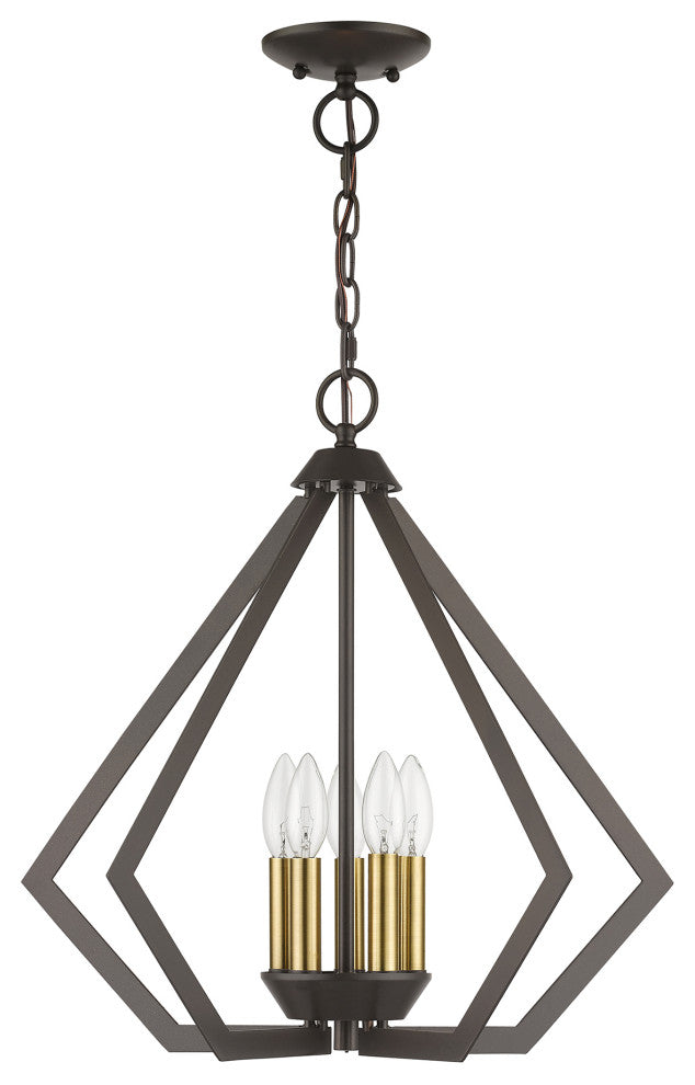 Prism 5-Light English Bronze Chandelier, Antique Brass Accents