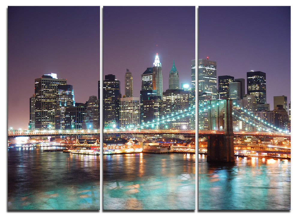 "New York City Manhattan Skyscrapers" Metal Wall Art, 3 Panels, 36"x28"