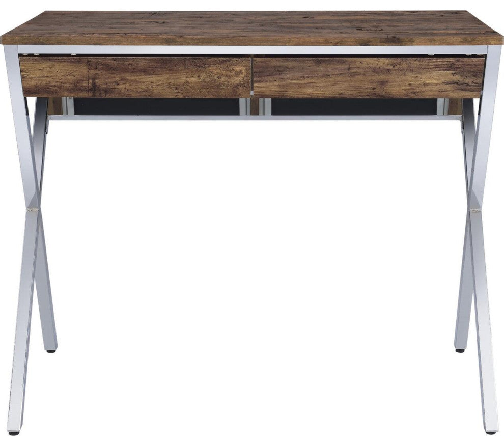 2 Drawers Writing Desk, Weathered Oak and Chrome