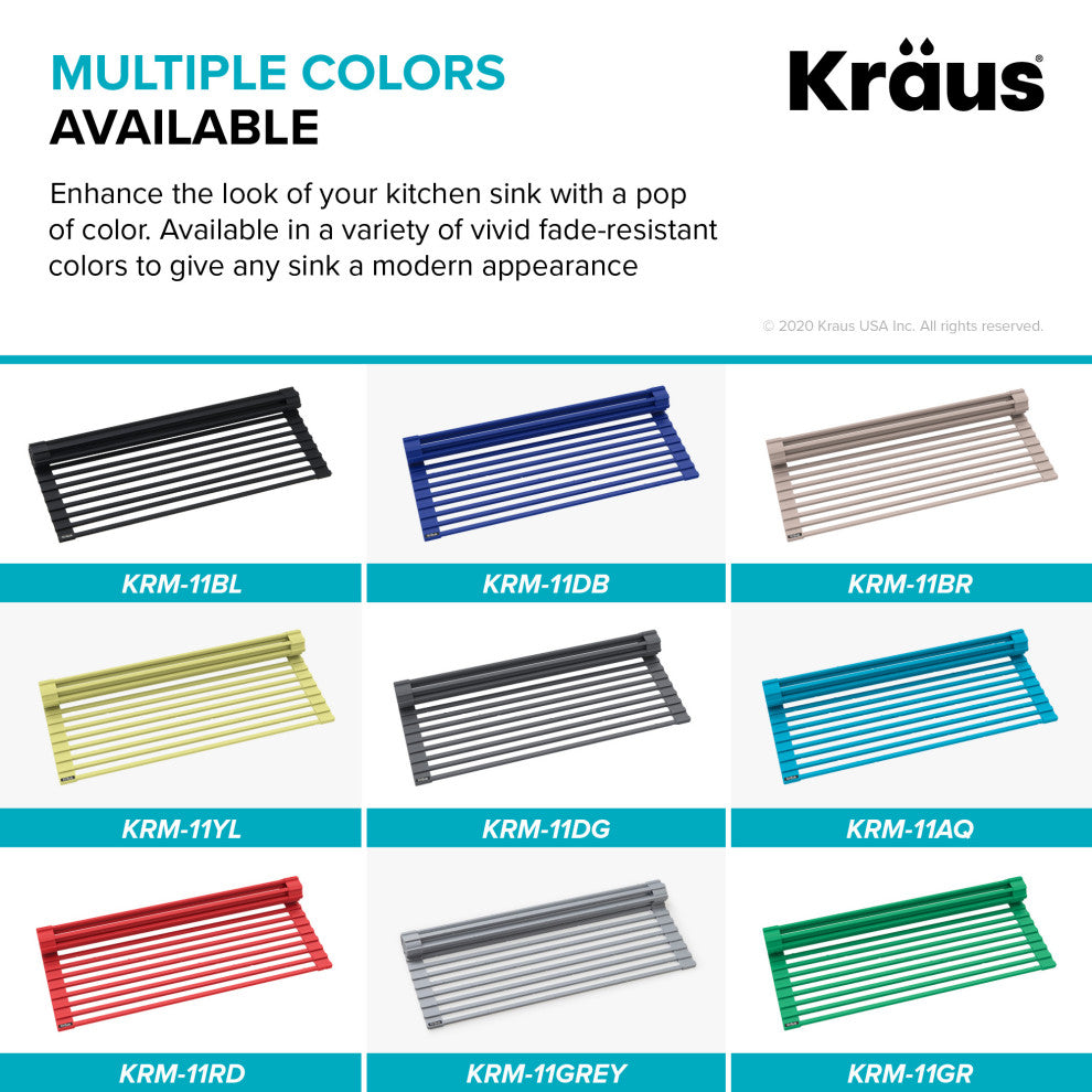 Kraus KRM-11AQ Multipurpose Workstation Sink Roll-Up Dish Drying Rack, Aqua