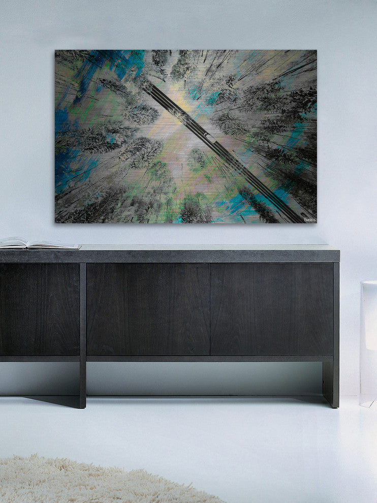 "Lighted Forest" Painting Print on Brushed Aluminum, 36"x24"