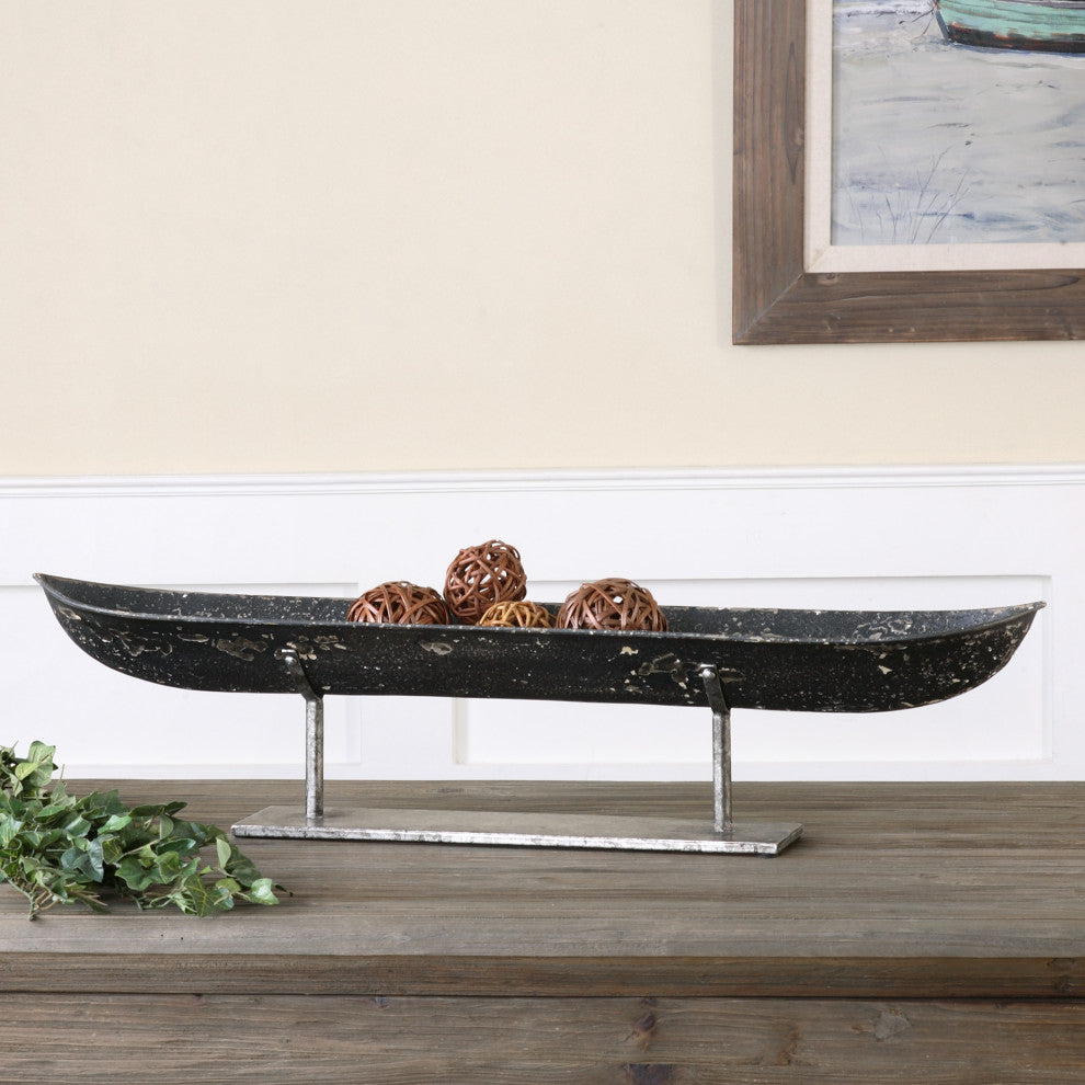 Uttermost River Boat Coastal Metal Sculpture in Black and Silver Finish