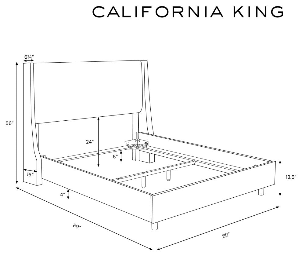 Tufted Sloped Wingback Bed, Nail Trim, Zuma Navy, California King