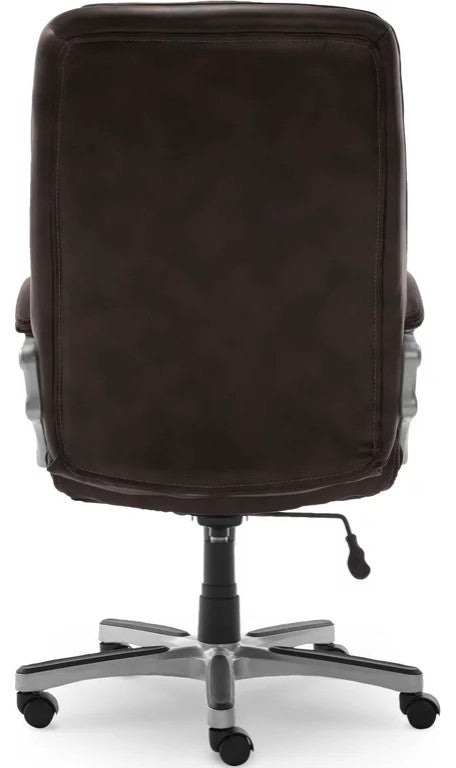 Modern Office Chair, Swivel Design With Faux Leather Seat & Padded Arms, Brown
