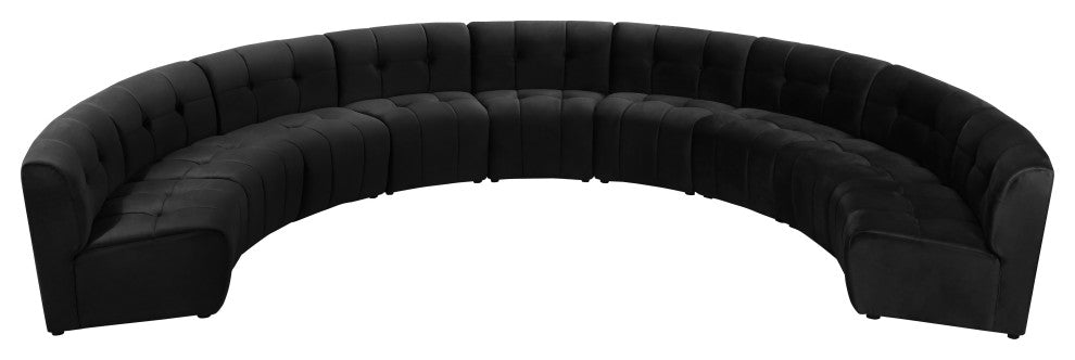 Limitless Velvet Upholstered 9-Piece Modular Sectional, Black