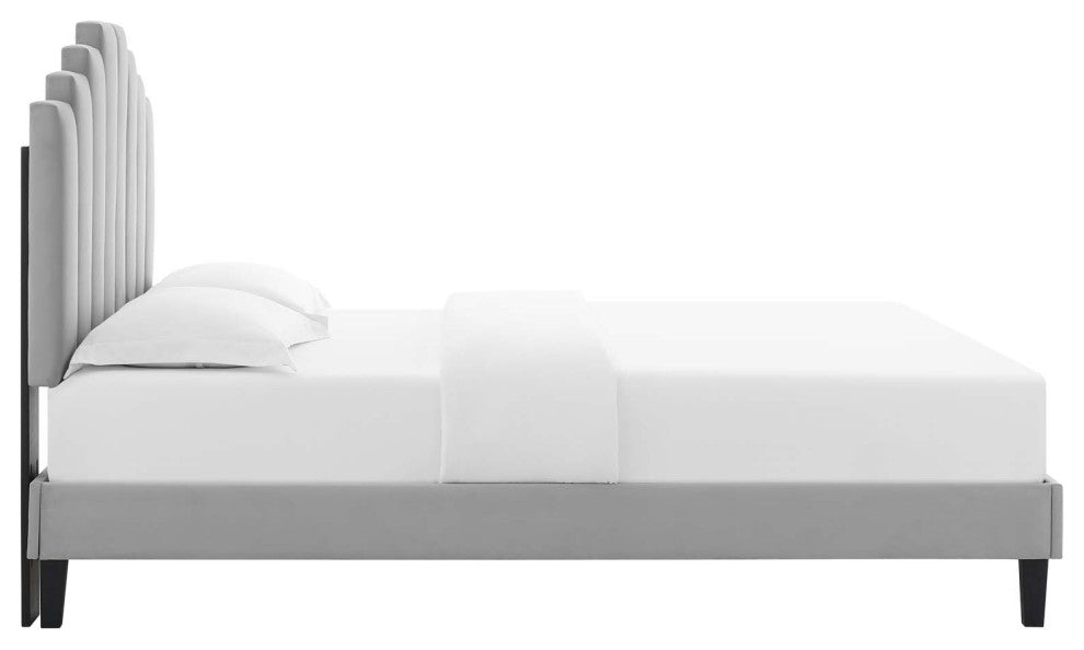 Elise Full Performance Velvet Platform Bed Light Gray
