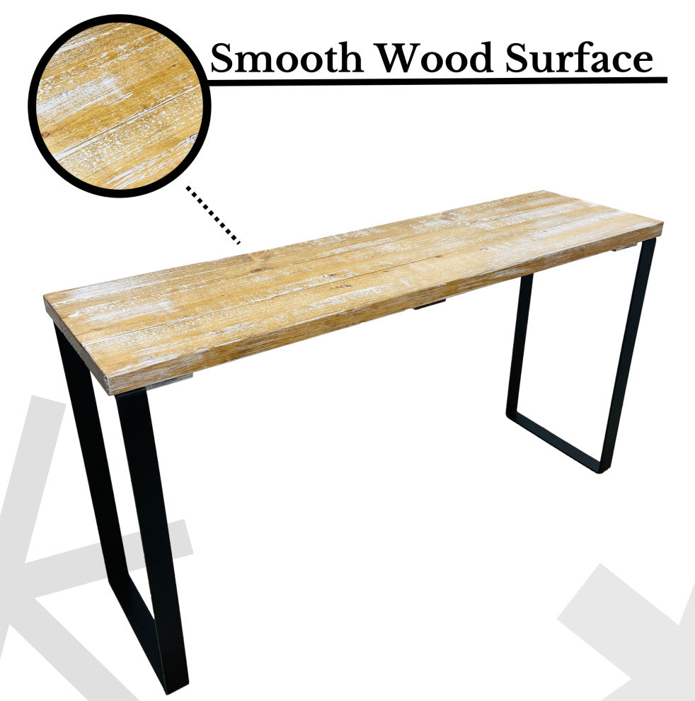 Barn Walls Bedroom Console Table Accent Table, Handcrafted, Boho Whitewash, 58" Length