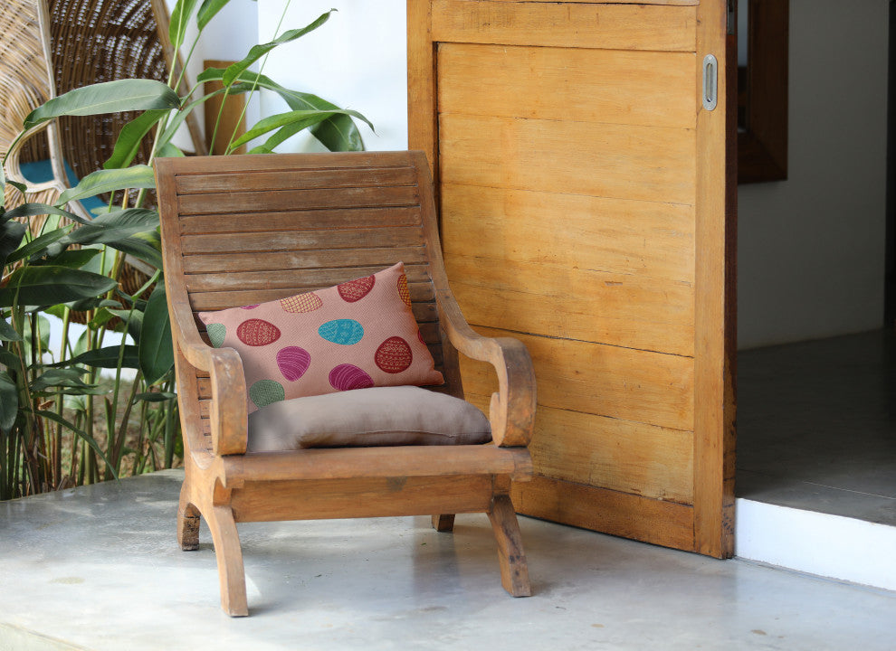 Egg Hunt Easter Indoor/Outdoor Lumbar Pillow, Sunwashed Red, 14x20"