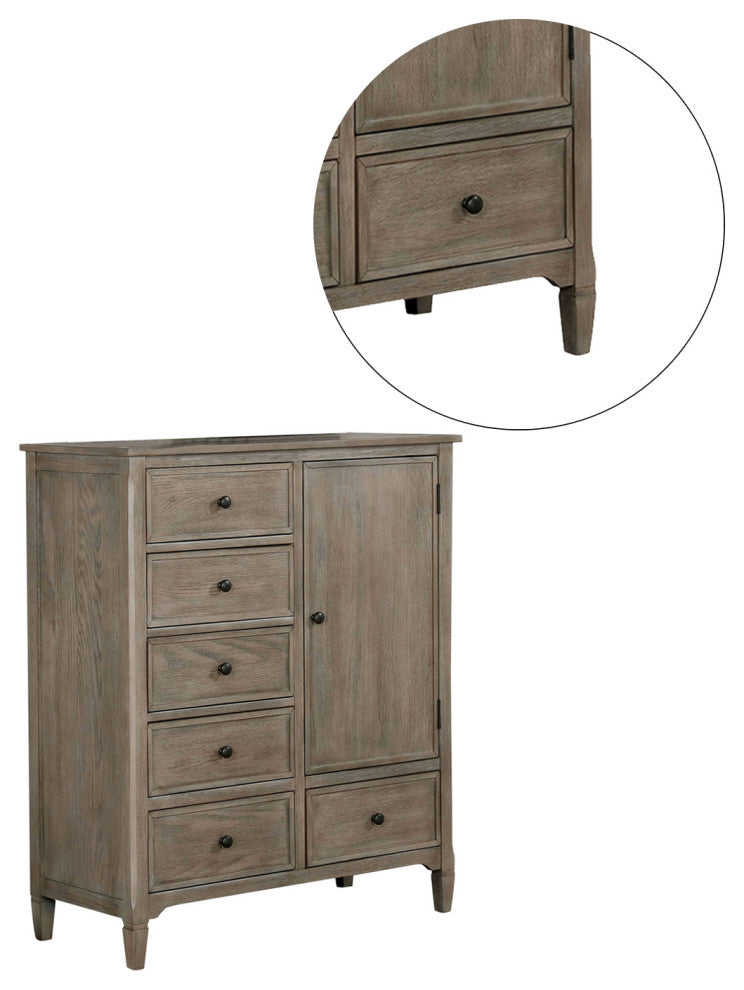 6 Drawers And 1 Door Wooden Armoire with, Wire-Brushed Warm Gray