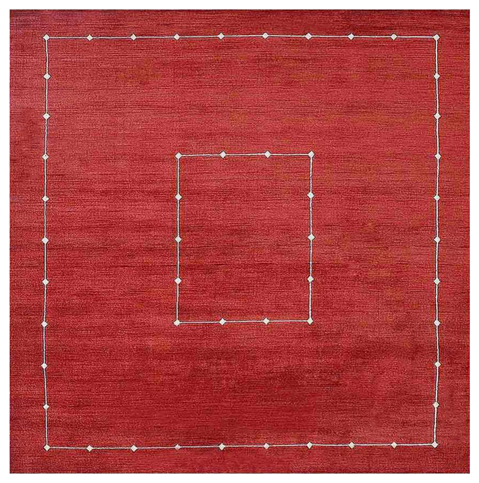 HAND KNOTTED LOOM WOOL ECO-FRIENDLY AREA RUGS - Square, Red, Geometric