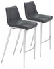 Set of Two Black Faux Leather and Steel Modern Stitch Bucket Bar Chairs