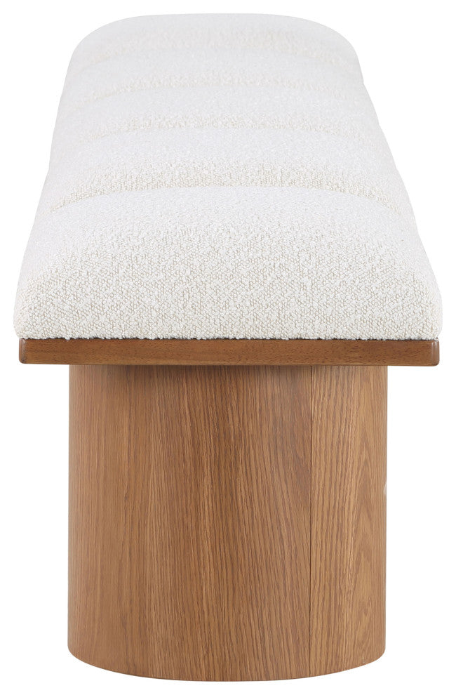 Pavilion Boucle Fabric Upholstered 5-Piece Modular Bench, Cream, Walnut Finish