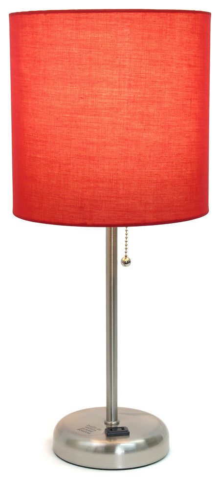 Limelights Stick Lamp With Charging Outlet and Fabric Shade, Red Shade