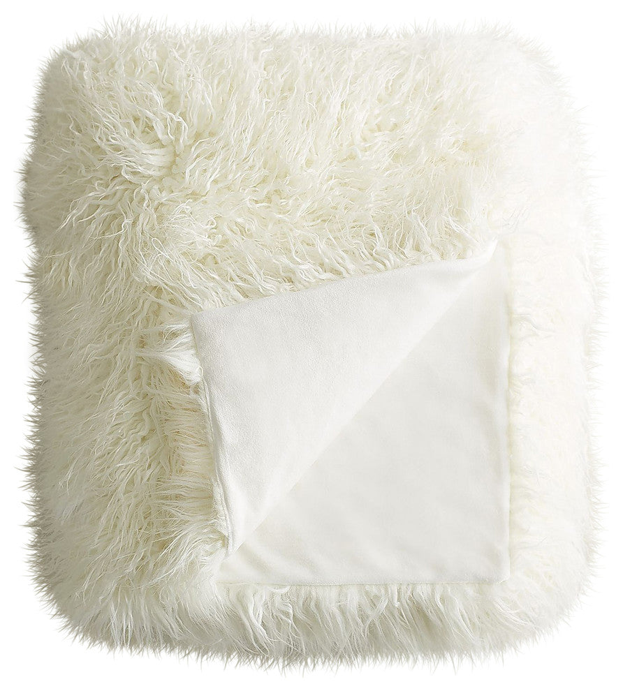 Plano Mongolian Sheepskin Faux Fur Throw, Stone White, 50"x70"