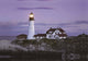"Coastal Lighthouse Home With Purple Sunset" Canvas Wall Art