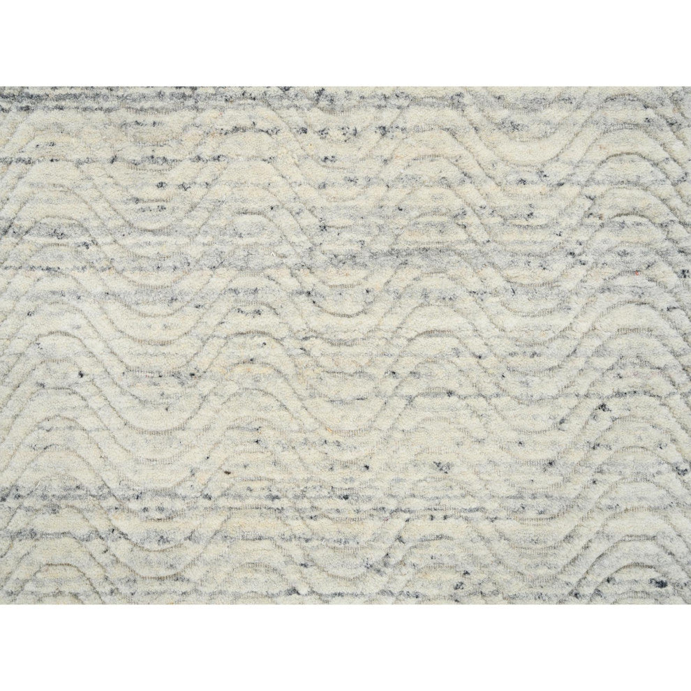 Beige Hand Loomed Variegated Textured Modern Design Wool Runner Rug, 2'6"x6'0"