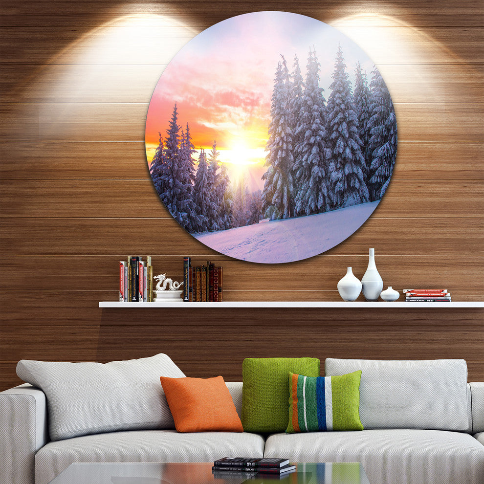 Winter Sunset In Bulgaria, Landscape Photo Round Wall Art, 23"