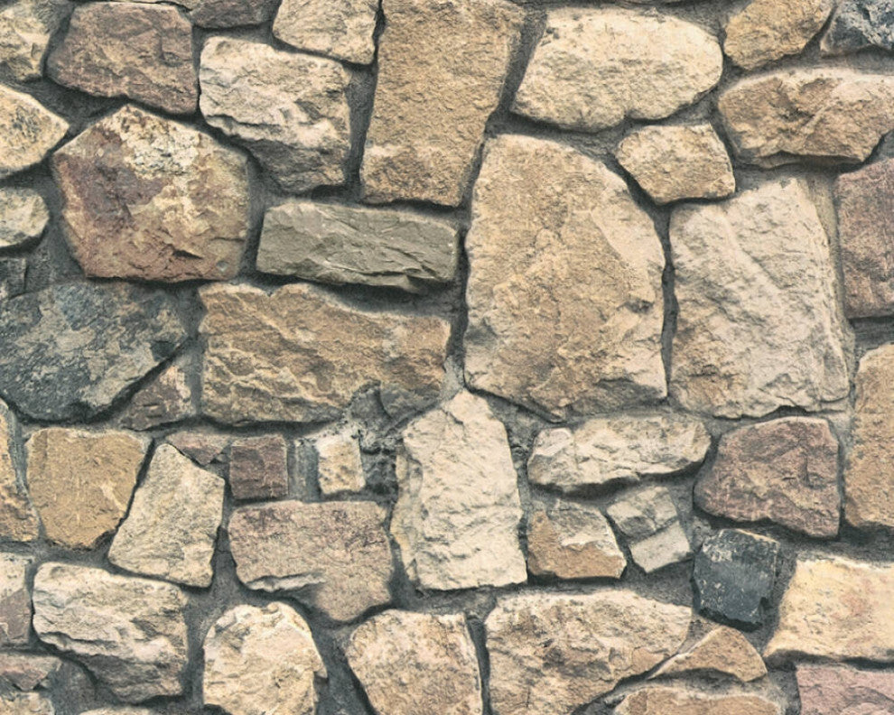 Faux Textured Wallpaper Stones, Brown Orange Gray, Sample