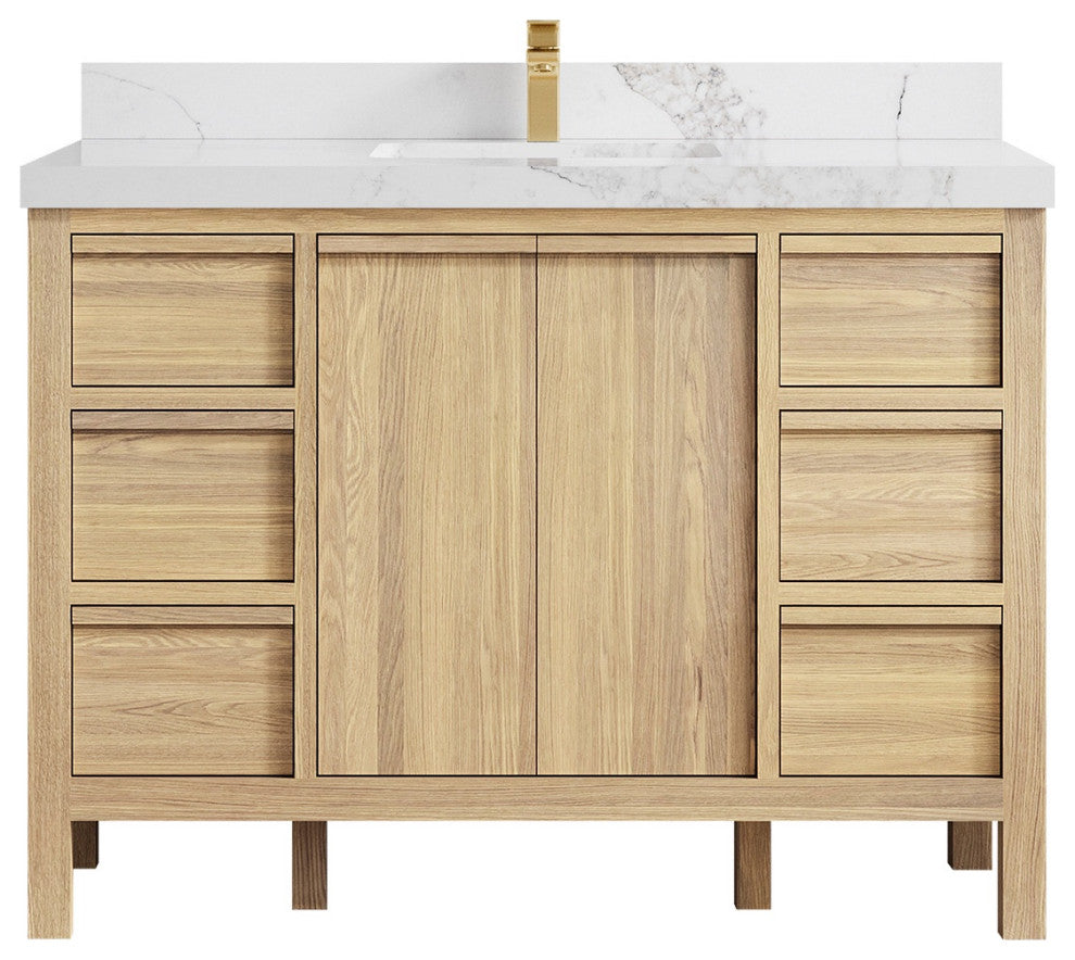 Elizabeth Oak 48" Single Sink Vanity, White 2" Calacatta Nuvo