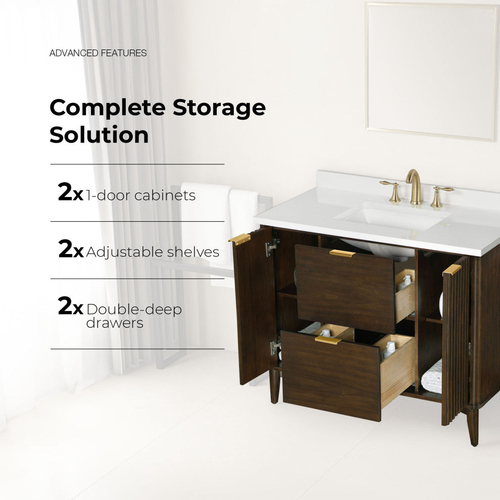 OVE Decors Gabi Single Sink Bathroom Vanity, Dark Walnut, 42", Single Sink