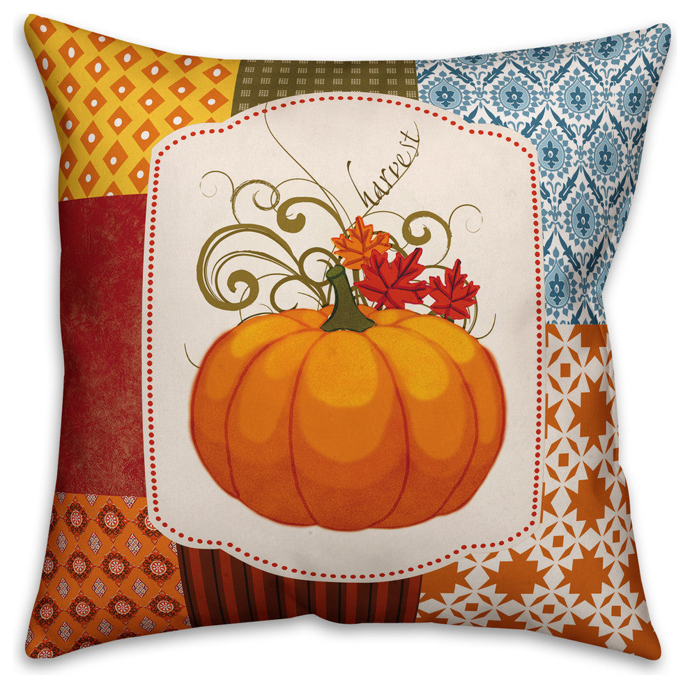 Harvest Patchwork Pumpkin 16x16 Spun Poly Pillow