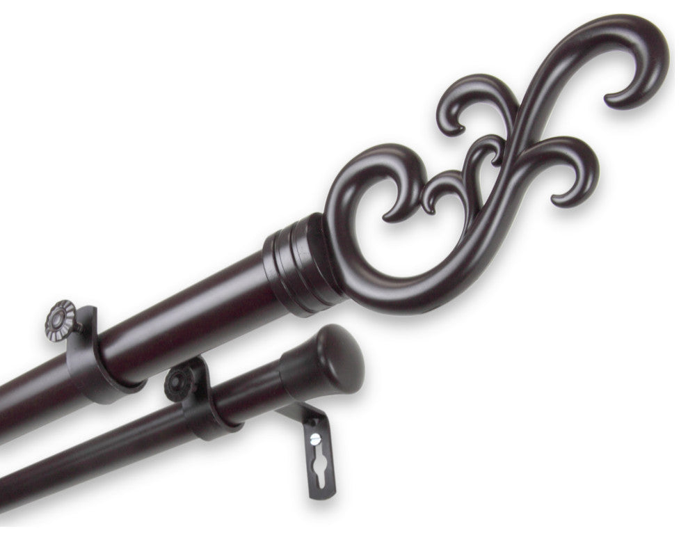 Naureen 1" Double Curtain Rod, Mahogany, 66-120"