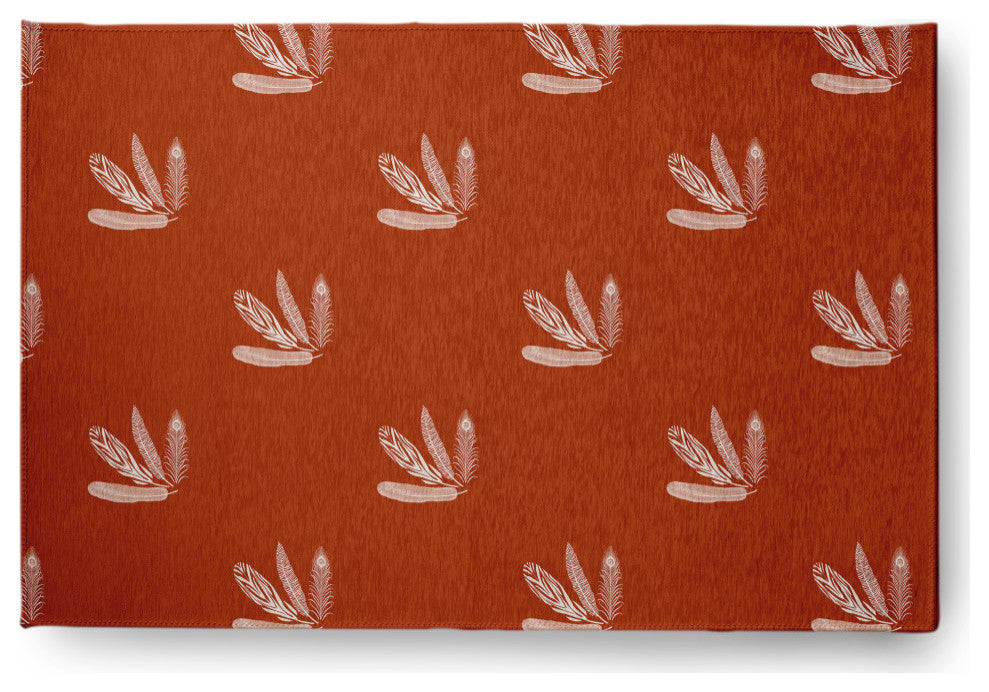 Feather Pattern Fall Design Chenille Area Rug, Orange, 4'x6'