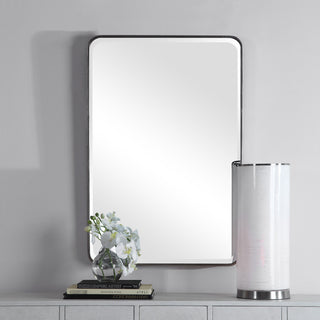 Uttermost Aramis Contemporary Iron and Glass Wall Mirror in Silver Leaf