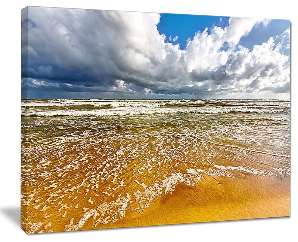 "Stormy Summer Sea With White Clouds" Seashore Canvas Wall Art, 20"x12"