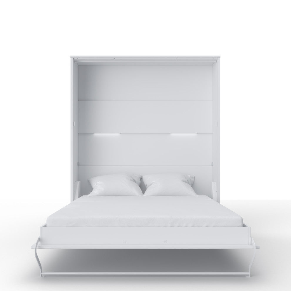 INVENTO Vertical Murphy Bed with LED and Mattress 63x78.7", White/White