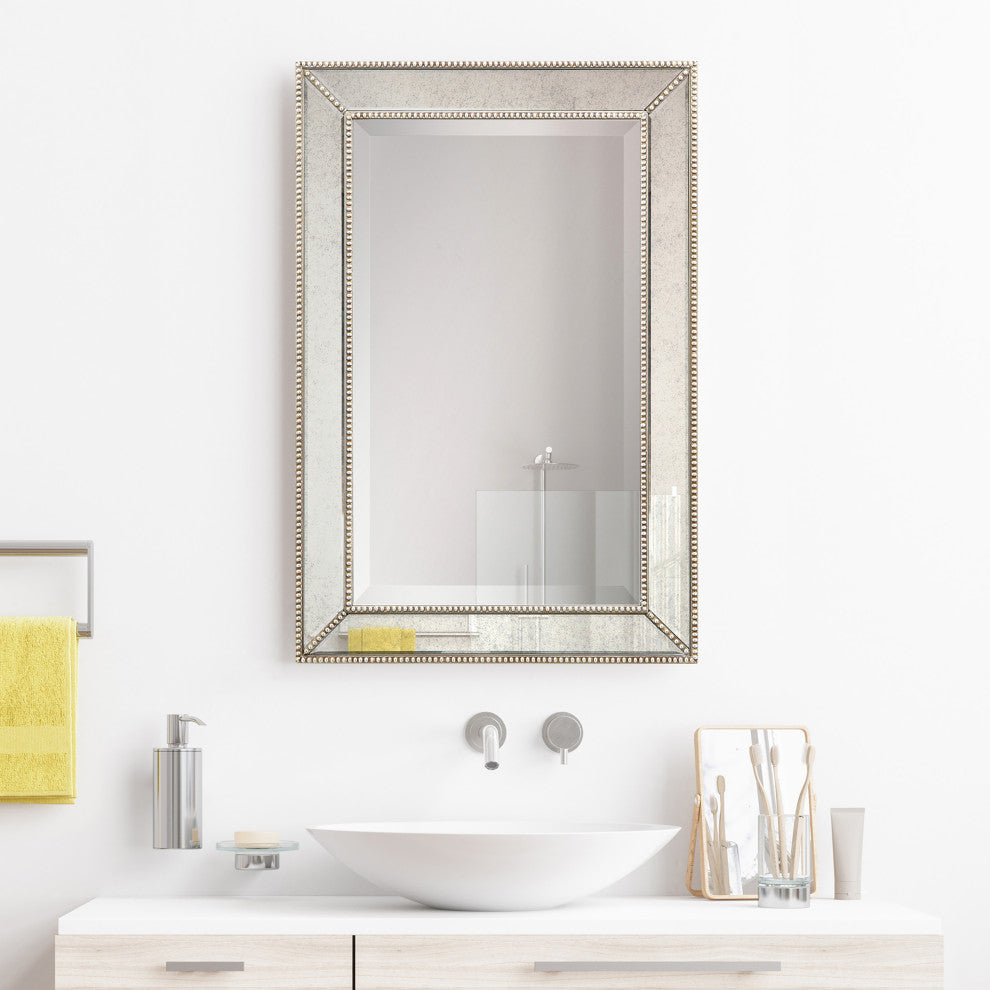 Beveled Antique Wall Mirror Panels, 1" Beveled Center, Wood Frame, 30"x 20"